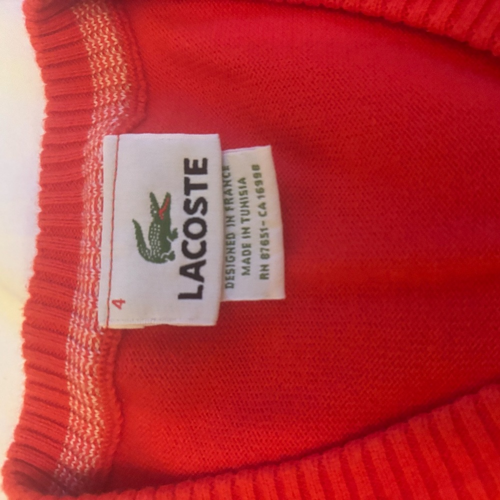 Orange Lacoste V-Neck Sweater